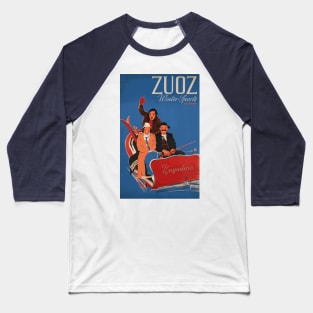 Winter Sports in Zuoz, Switzerland - Vintage Swiss Travel Poster Baseball T-Shirt